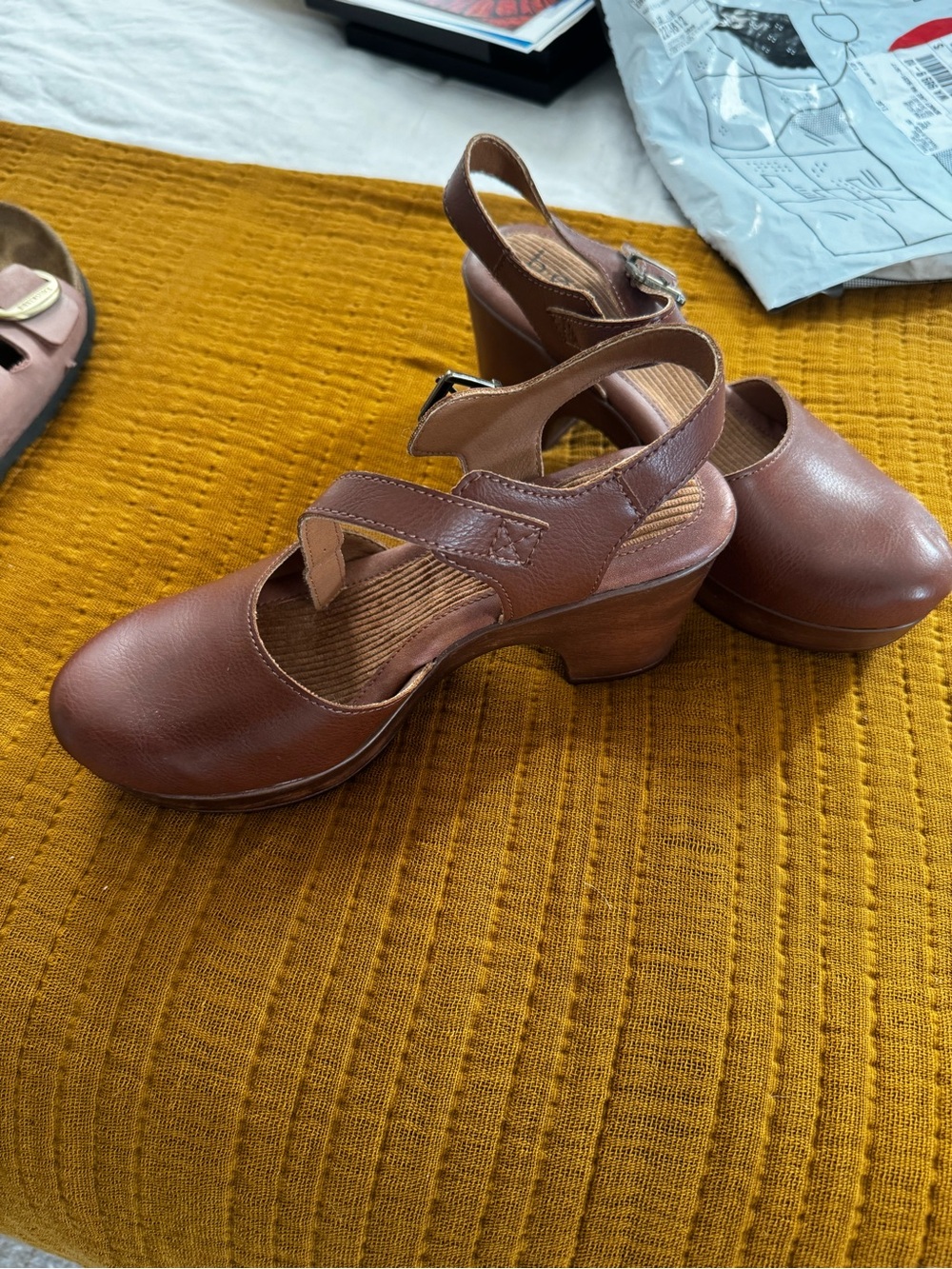 boc Brown Leather Slingback Clog Heels